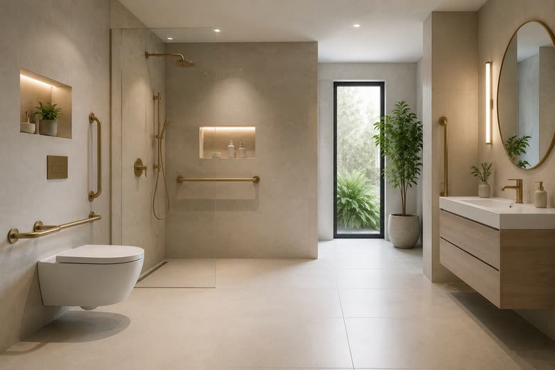 Elegantes barrierefreies Badezimmer mit bodengleicher Dusche